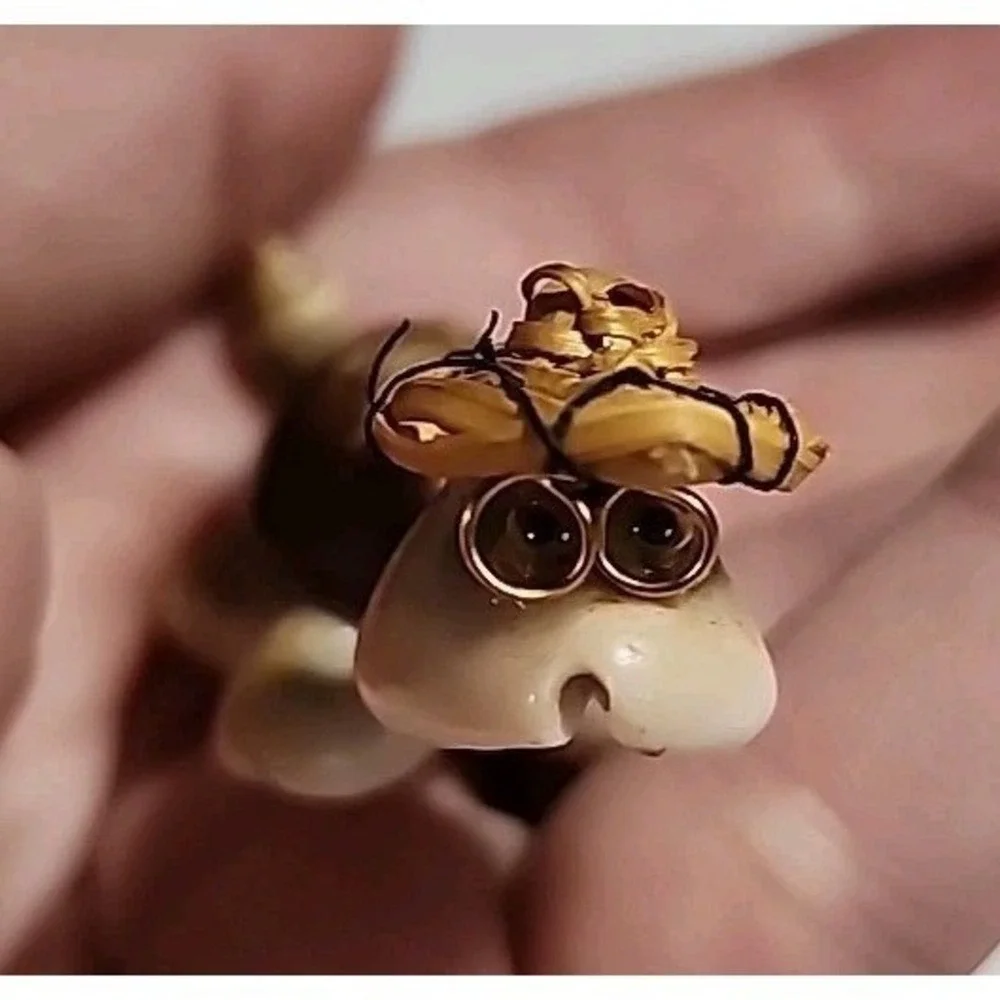 Vintage Cowry Sea Shell Turtle Tortoise Mini Figurine with Glasses and Hat Decor